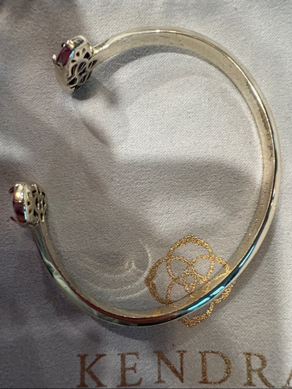Kendra Scott Silver Open Cuff Bracelet with Dark pink/purple druzy - Picture 4 of 7